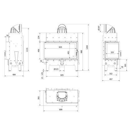 Focar semineu FLOTEK 12kW - Sticla Stanga