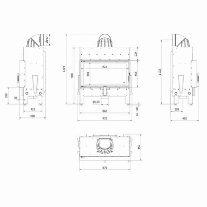 Focar semineu Flotek 12kw samota neagra