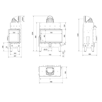 Focar semineu FLOTEK 10kW - Sticla Dreapta