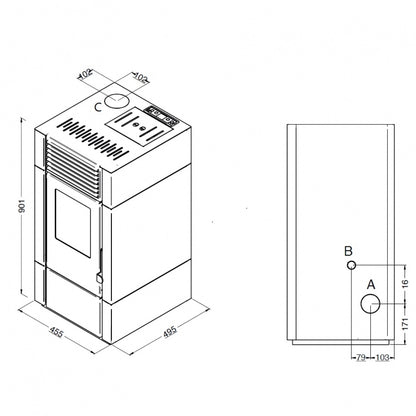 Soba pe peleti Poly - 9.5kW Negru