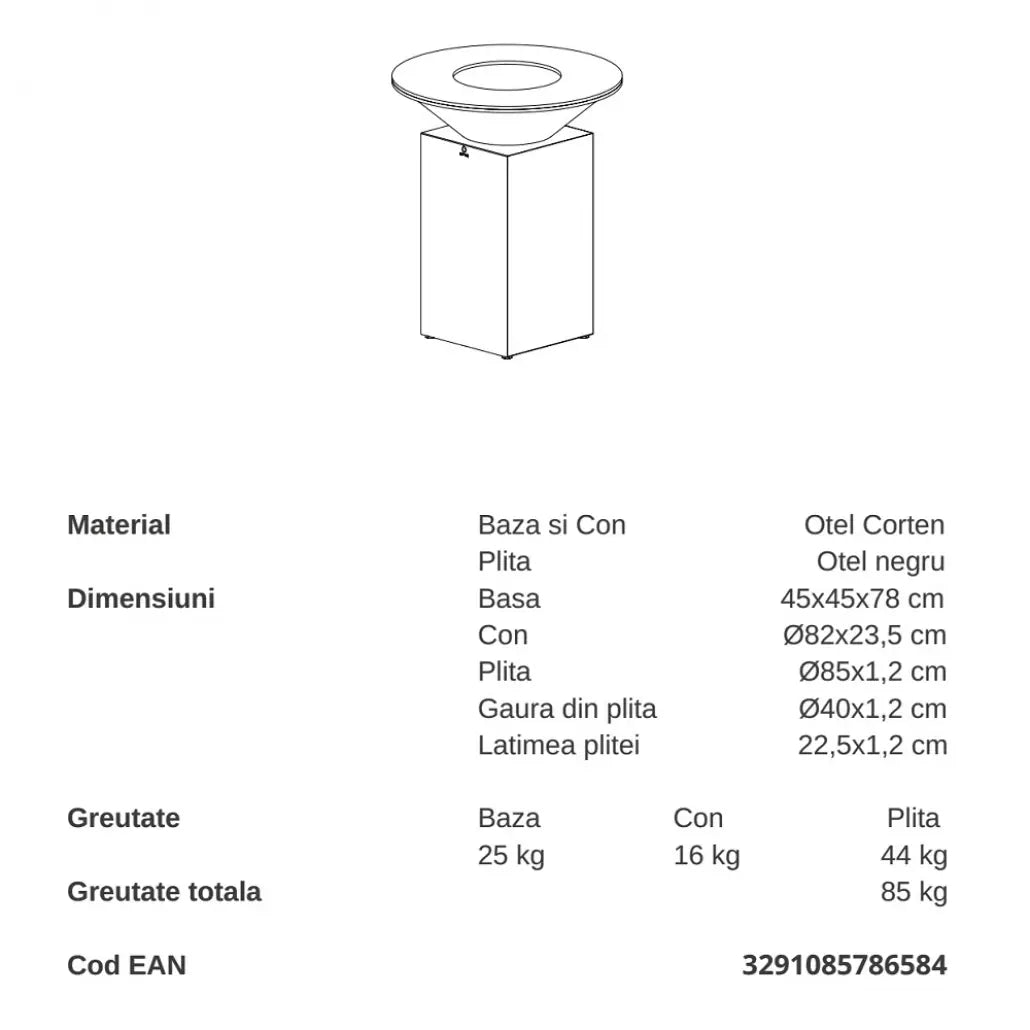 Gratar OFYR Corten 85 cu vatra de gatit pe lemne