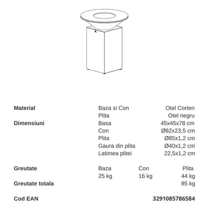 Gratar OFYR Corten 85 cu vatra de gatit pe lemne