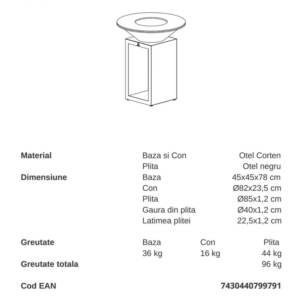 Gratar OFYR Corten 85 SD cu vatra de gatit pe lemne