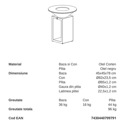 Gratar OFYR Corten 85 SD cu vatra de gatit pe lemne