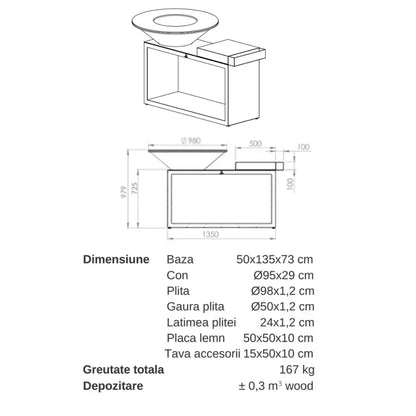 Gratar OFYR Corten 100 SD cu masa de lucru