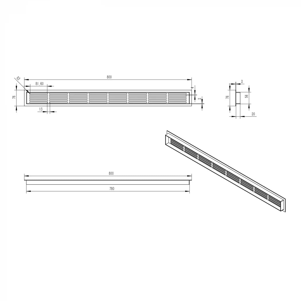 Grilaj de Ventilație Alb - 80x7.6 cm - 210 cm² - Ideal pentru Seminee