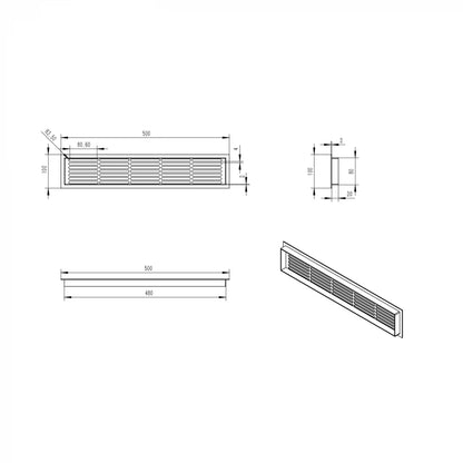 Grilaj de Ventilație Alb - 50x10 cm - 214 cm² - Soluția Ideală pentru Convecția Aerului