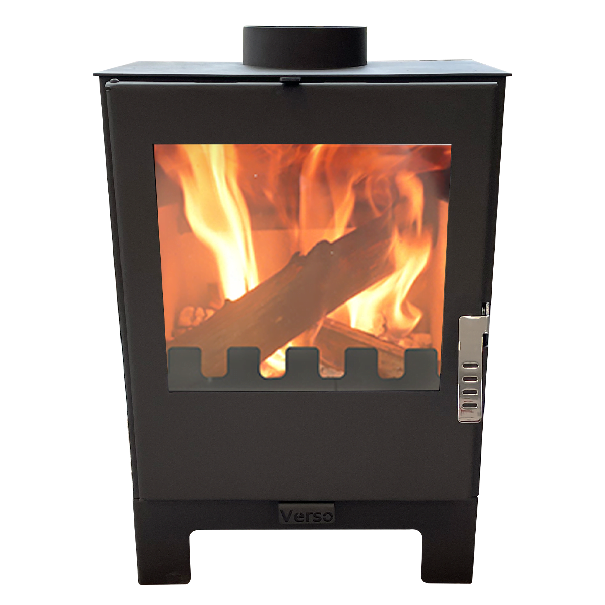 Șemineu pe lemne VERSO 3L, 10 kW, din oțel, cu geam mare termorezistent, negru