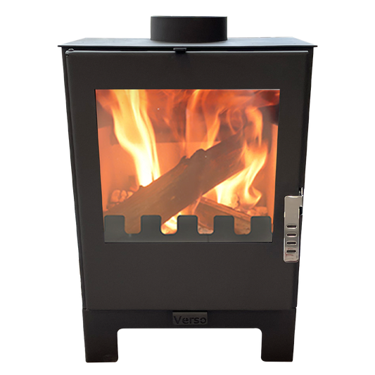 Șemineu pe lemne VERSO 3L, 10 kW, din oțel, cu geam mare termorezistent, negru