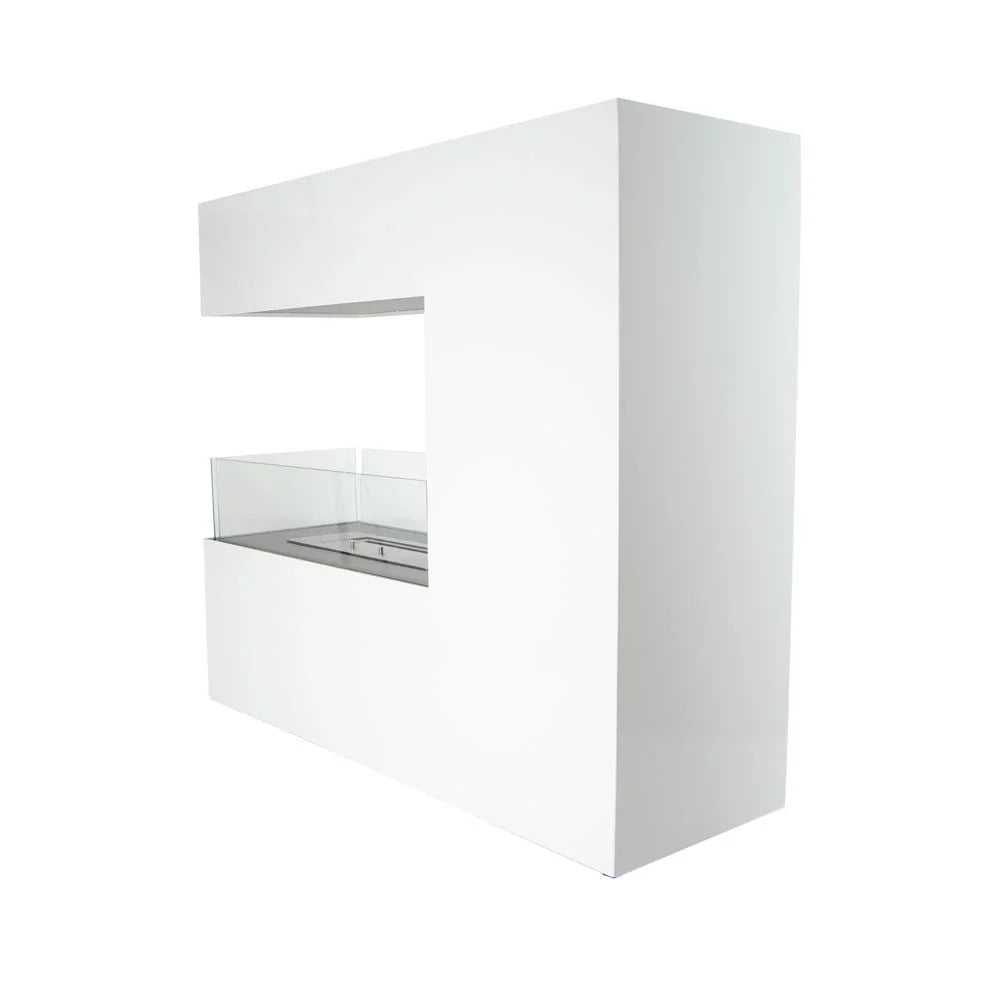 Șemineu pe Bioetanol Topeka Alb - Oțel Acoperit cu Pulbere, Flacără Elegantă pentru Acasă