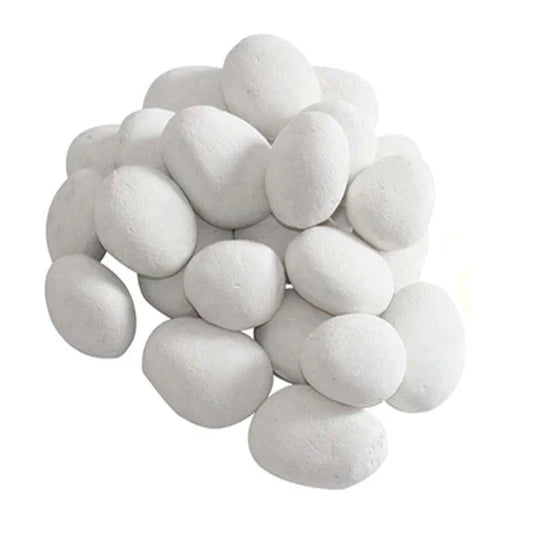 Pebble Ceramice Albe Decorative pentru Șeminee Bioetanol - Set de 24 Bucăți
